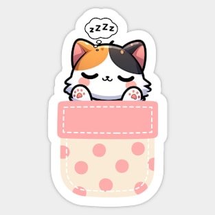 Sleepy Kitten in Polka Dot Pocket Sticker